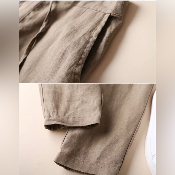 IXIMO Womens Tapered Pants 100%Linen Drawstring Back Elastic Waist Ankle Length - Picture 4 of 8